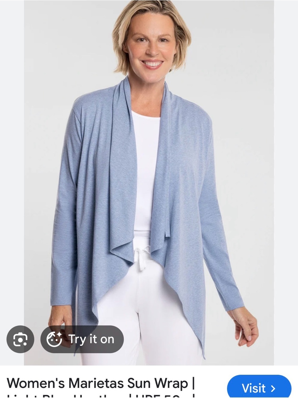 Coolibar Women's Sky Blue Open-Front Draped Sun Cardigan